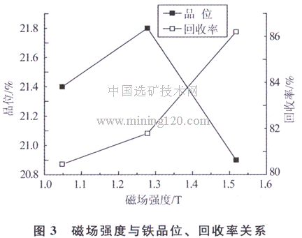 磁場強(qiáng)度與鐵品位、回收率關(guān)系